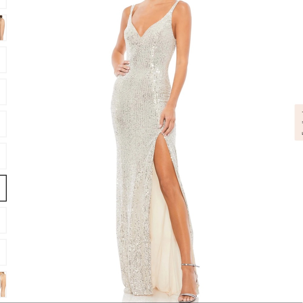 Ieena for Mac Douggal Fully Sequined Scoop Back Gown - Silver - 2